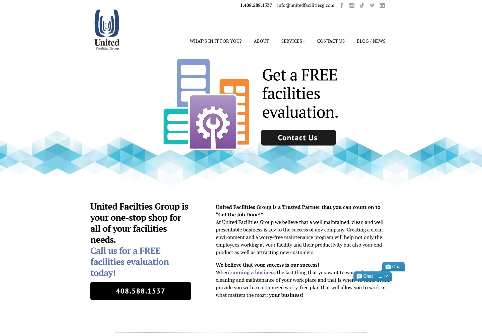 United Facilities Group website before the Brandcore rebuild